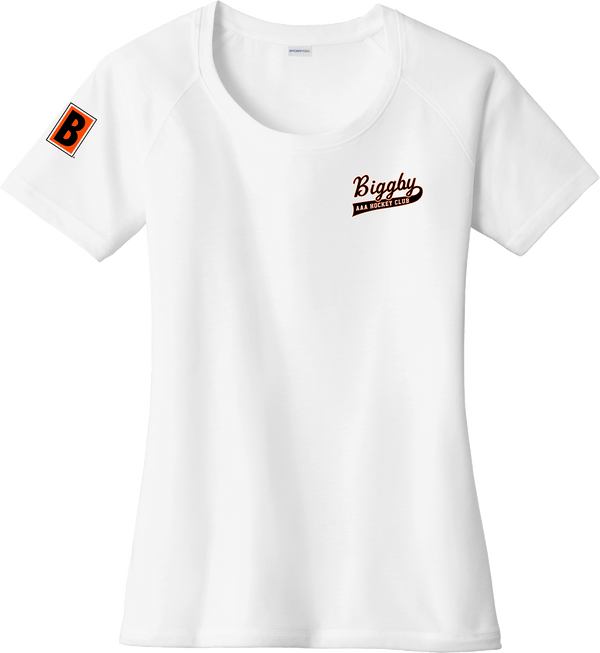 Biggby Coffee AAA Ladies PosiCharge Tri-Blend Wicking Scoop Neck Raglan Tee